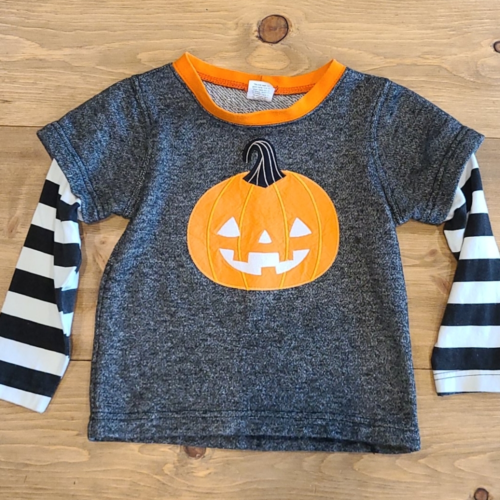 Ricrac and Ruffles boys pumpkin shirt